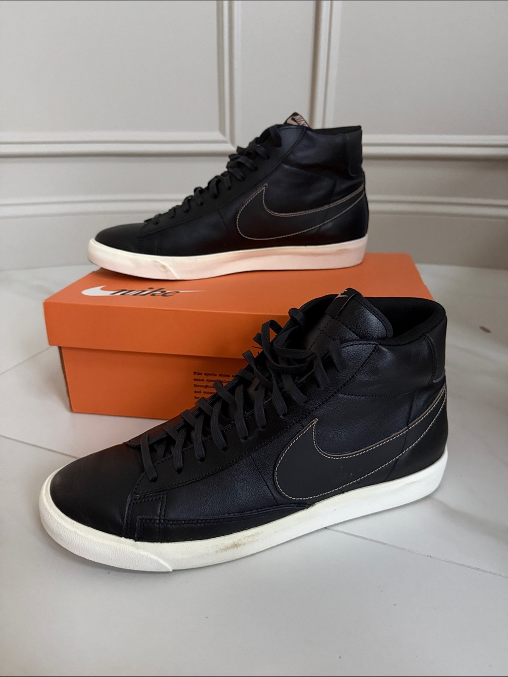 Nike Blazer Mid PRM Black High-Top Leather Sneakers with White Sole